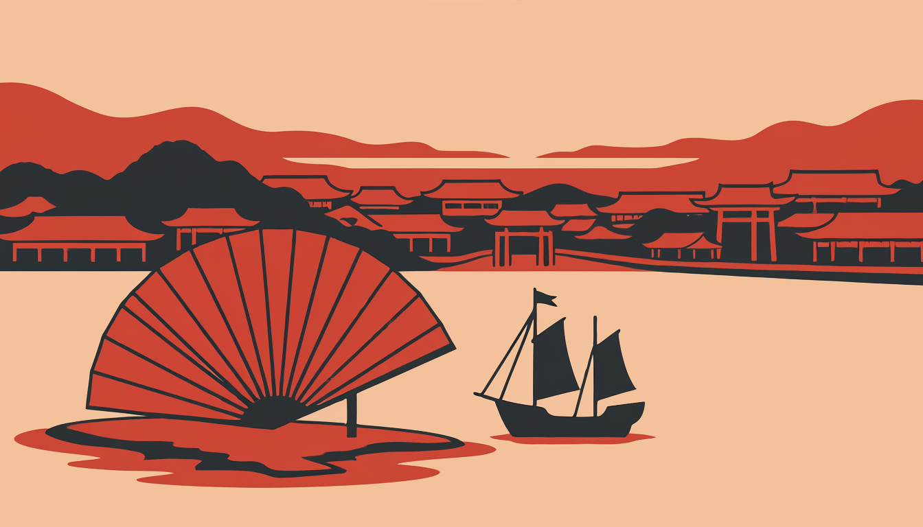 江戸時代の出島と町並みを象徴するシルエットイラスト