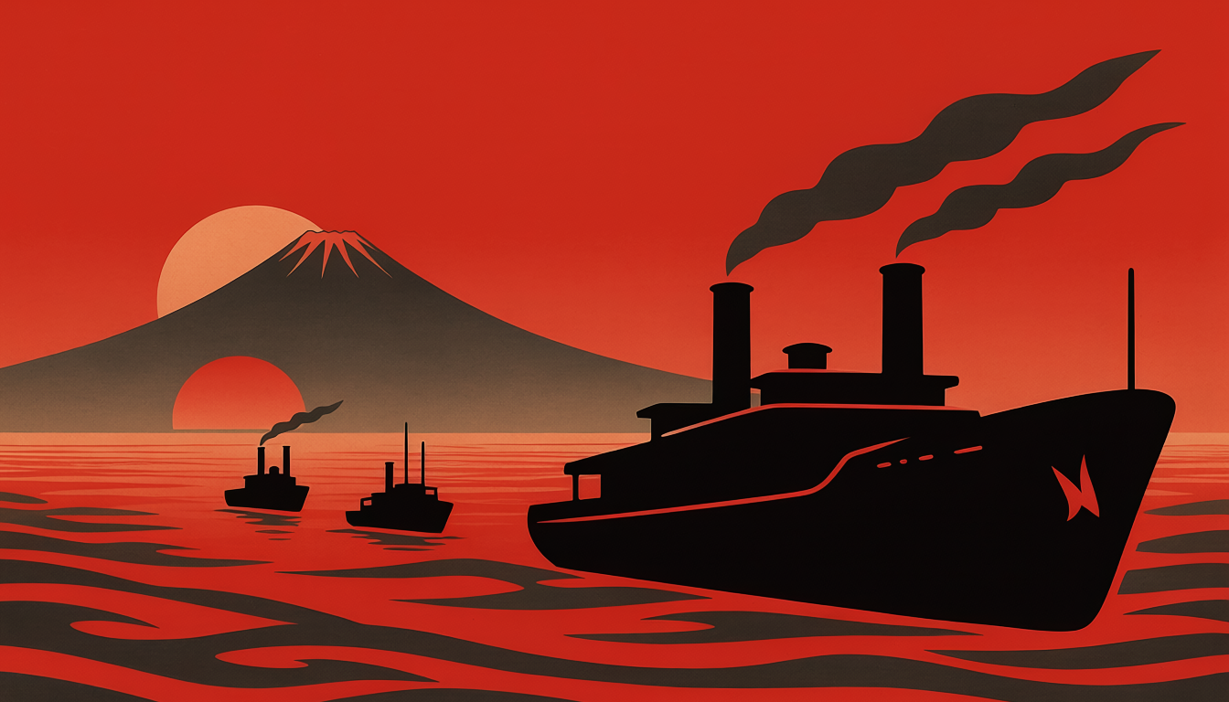 黒船と蒸気船を象徴するシルエットイラスト