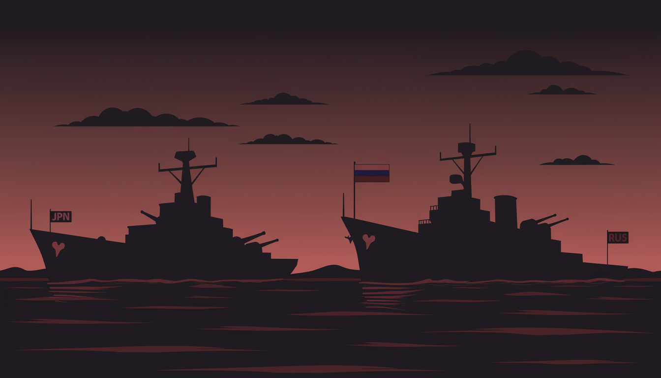 日章旗と軍艦を象徴するシルエットイラスト
