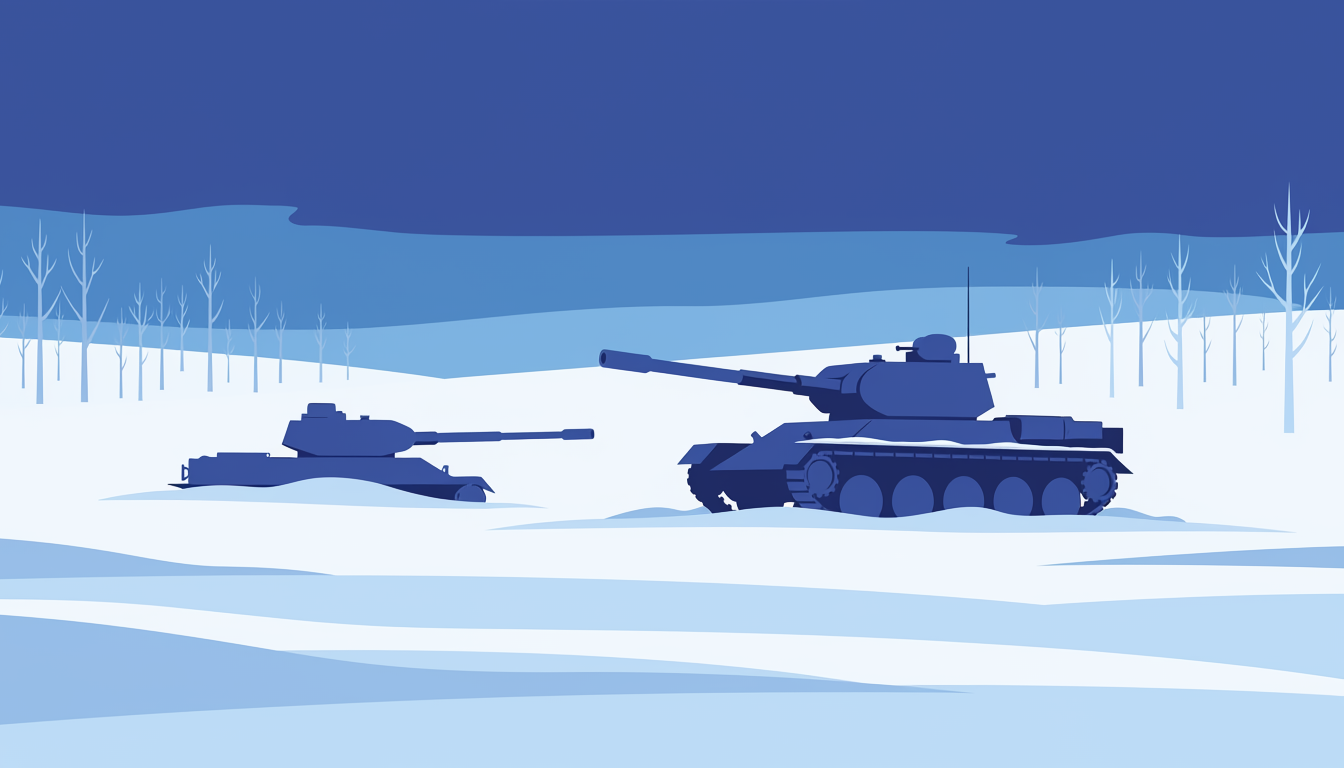 雪原の戦車と兵士を象徴するイラスト