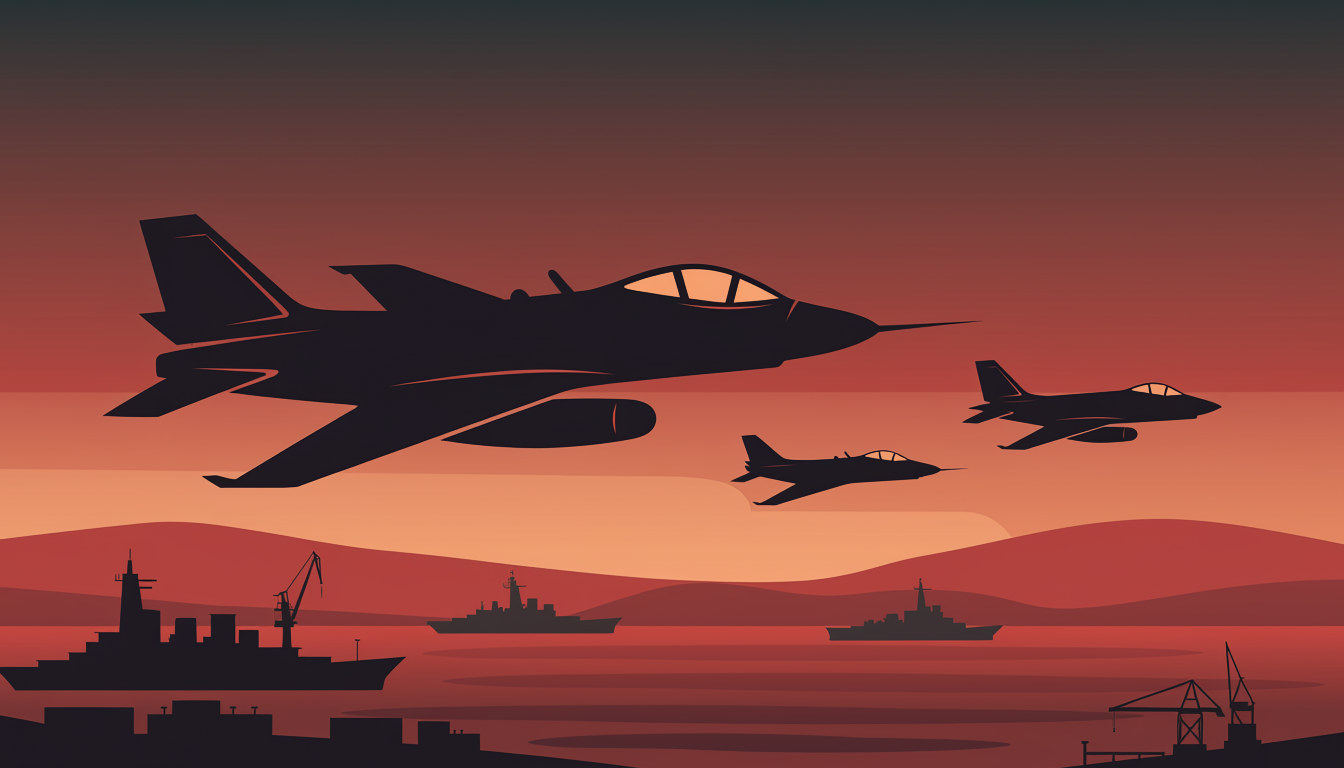 戦艦と航空機を象徴するシルエットイラスト