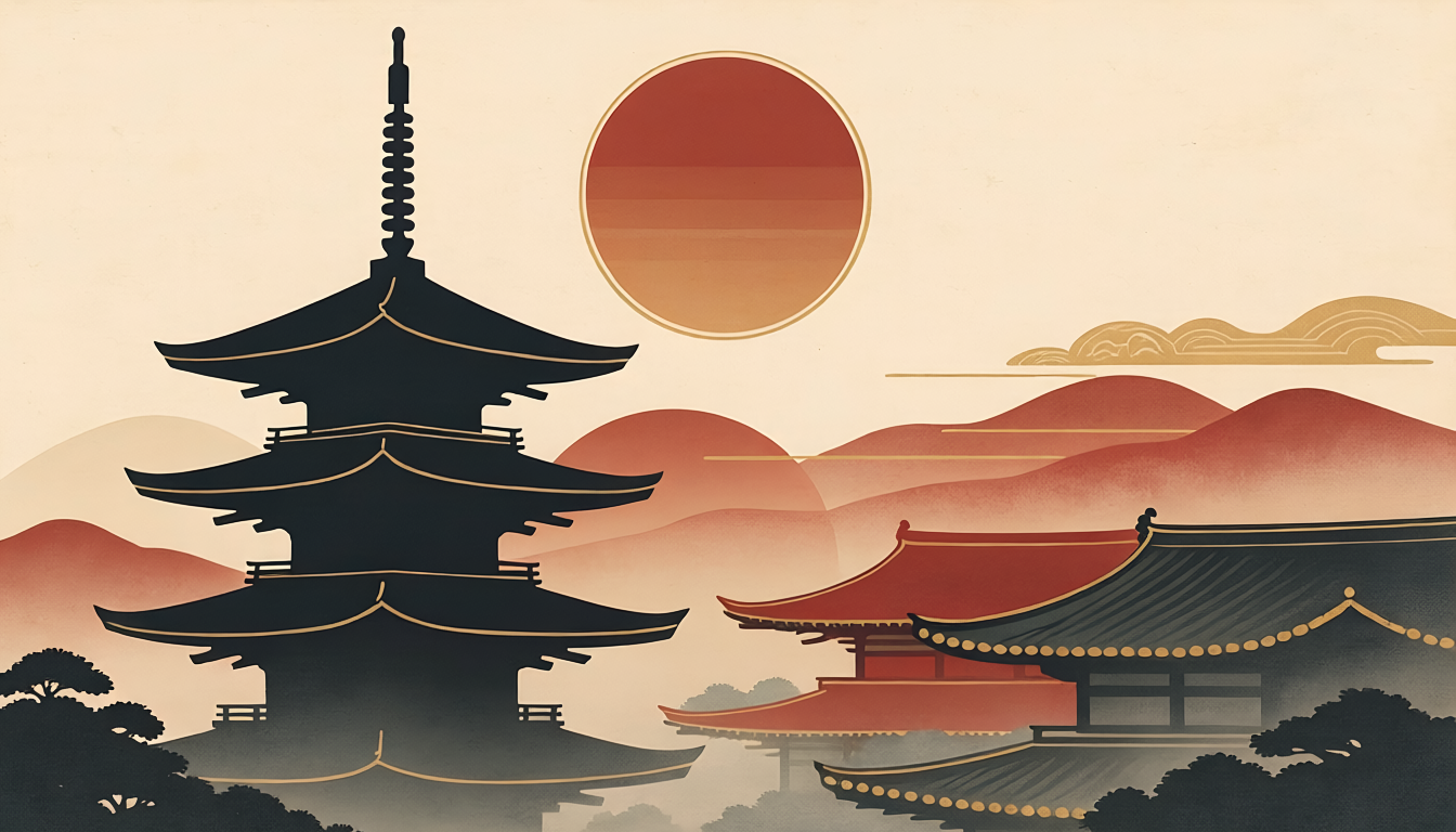 法隆寺五重塔を象徴するシルエットイラスト